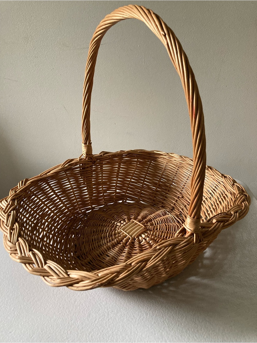 Brown Wicker Basket with Handle 14” tall x 16” long x 12” wide
